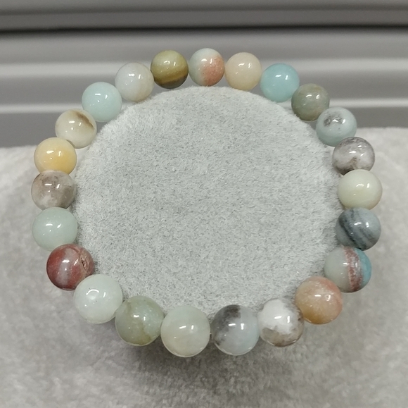 8mm Amazonite Beaded Stretch Bracelet Natural Amazonite Gemstone 8mm Bead - Picture 5 of 7